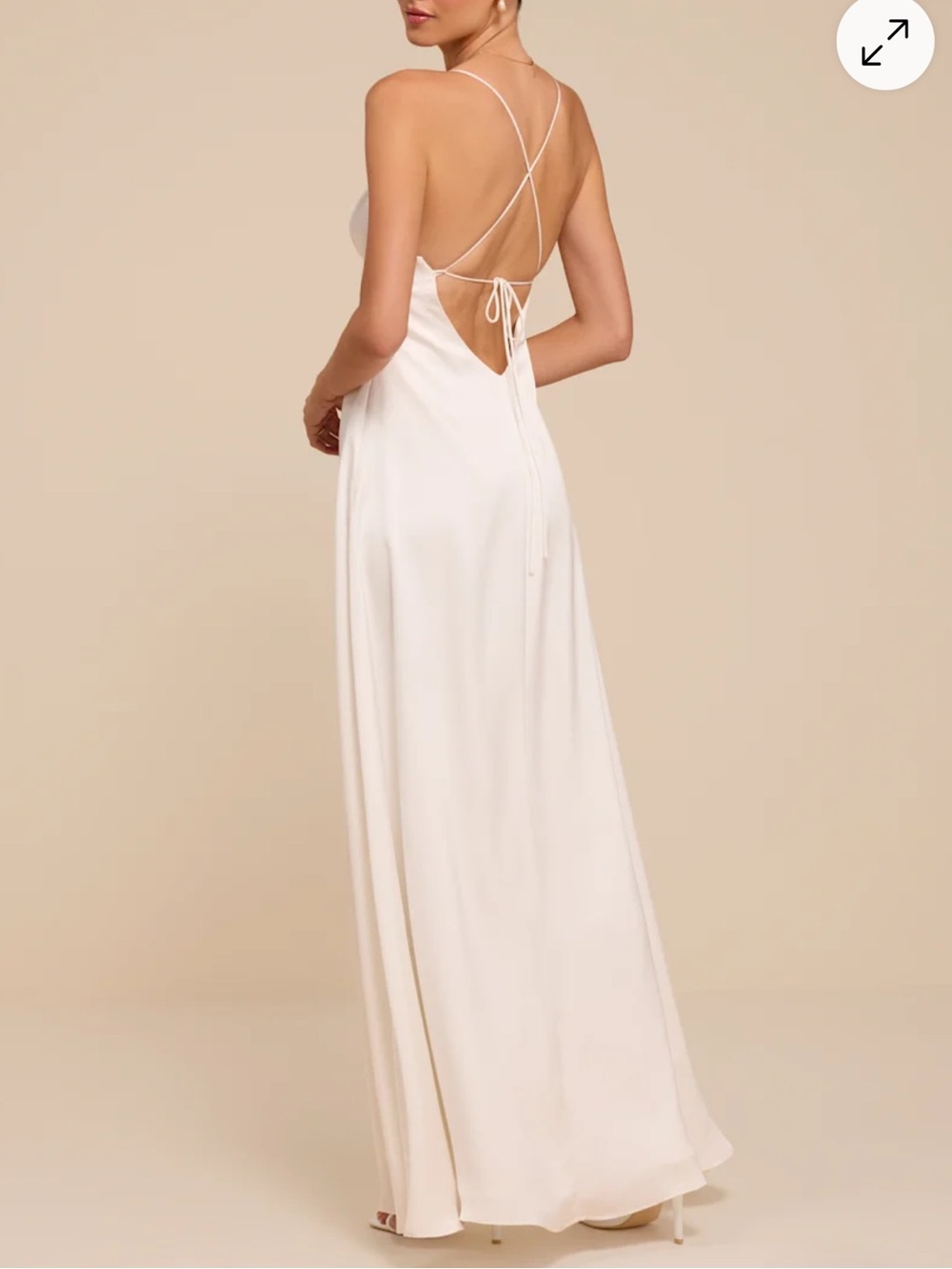 Lulus Medium NEW Lupita White Satin Tie-Back Maxi Dress Bridal Wedding Minimal - Picture 6 of 11